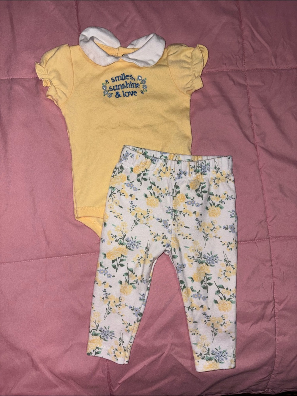 Yellow Baby Bodysuit with Floral Leggings